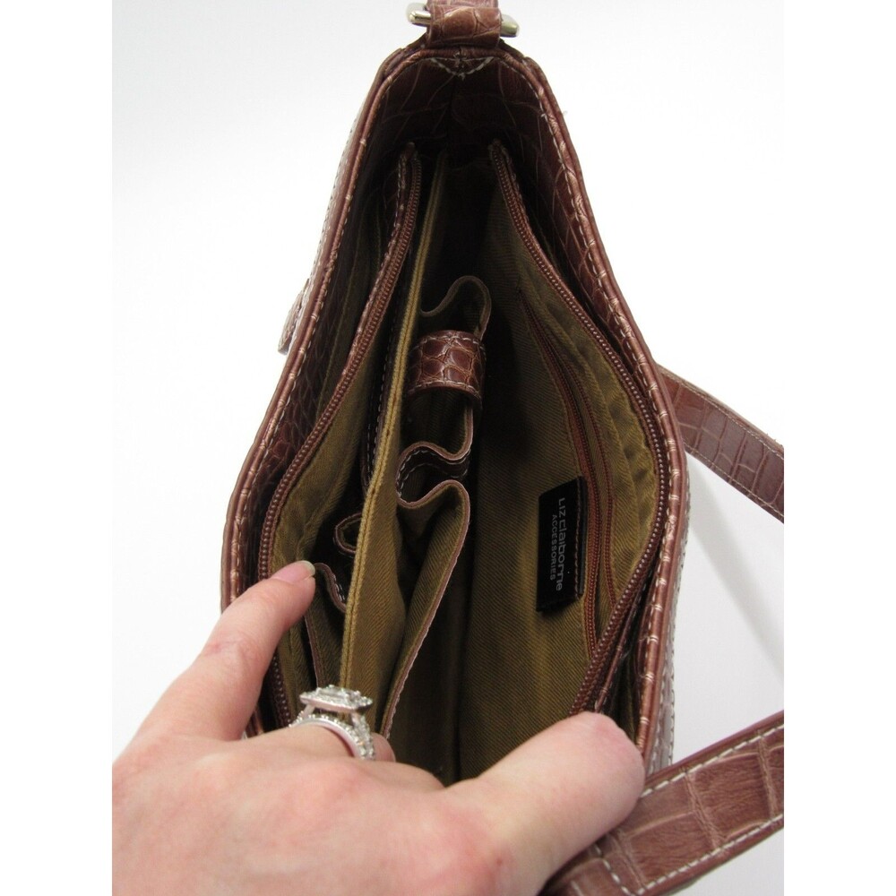 Liz Claiborne Purse Accessories Brown Embossed Snakeskin Womens Shoulder Bag - Picture 12 of 16